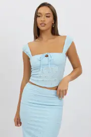 Blue Eyelet Top Sleeveless - Size 16XL, Women's Singlet