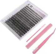 HAKIDZEL 1 Sets DIY Eyelash Extension Kit with Lash Bond Seal Eyelash Cluster Tweezers Tools for Self Application Lengths Curls for Natural Look Pink