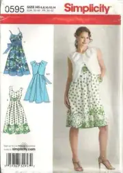 SIMPLICITY 0595 MISSES SZ 6-14 DRESS W/BODICE VARIATIONS & BOLERO SEWING PATTERN