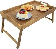 Utoplike Acacia Large Bed Tray Table for Eating, Breakfast Tray Large with Folding Legs, Wood Serving Trays for Laptop Working