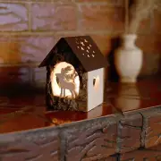 Deer Scene Wooden Tealight Candle Holder, Rustic Nativity Christmas Décor Gift