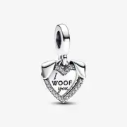PANDORA Heart & Dog Double Dangle Silver Charm - 792647C01