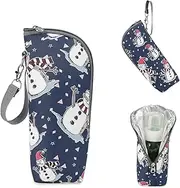 Huipalon Insulated Baby Bottle Bag, Christmas Baby Bottle Bag with Zipper and Hand Strap, Portable Baby Bottle Bag Warmer, Waterproof Baby Bottle Bags for Travel 8.6“ * 2.7” * 3.1”, Blue and White,