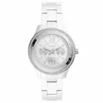 FOSSIL STELLA氣質典雅晶鑽錶圈三眼陶瓷腕錶/白女錶CE1113
