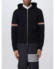 Thom Browne ZipUp Hoodie Tricolor Stripes Men Navy Sweaters & Sweatshirts