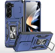 Compatible with Samsung Galaxy Z Fold6, Heavy Duty Shockproof PC Case with Slide Camera Lens Cover Magnetic Kickstand Cover Case for Samsung Galaxy Z Fold6-Blue