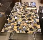 Mix Agate Dining Table, Geode Stone Countertops, Handcrafted Living Room Decor