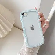 QLTYPRI Compatible with iPhone 7 Case/iPhone 8 Case, Cute Curly Wave Frame Clear Case for Girls Women, Transparent Soft Silicone TPU Bumper Shockproof Phone Cover for iPhone 7/8 - Light Blue