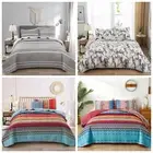 Stripes Marble Bedspread Set Quilted Coverlet King Size Patchwork Throw Bedding