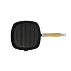 Grill Pan with Wooden Handle Cast Iron 20x20 cm Plate Griddle Cookware vidaXL
