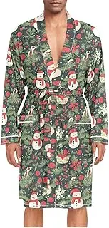 [ZZXXB] Snowman Spruce Branch Mens Sleepwear Robe Lightweight Nightgown Long Sleeves Spa Bathrobe with Pockets M-XL