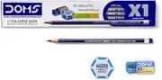 Doms X1 X-Tra Super Dark Pencils 1 Pack - 10 Pencils - 1 Eraser + 1 Sharpner + 1 Protection Cap Free
