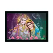 Radha Krishna Painting Vinyl Sparkle Coated For Home Decor with Synthetic Frame
