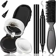 Noerrors Beard Filler Pen & Brush Set, Dual Ended Micro-Fork Tip Beard Filling Pencil Cream Hairline Powder Coverage Natural Finish Moustache Facial Hair Shaping Styling Makeup Tools for Men #Black