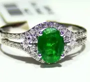 1.50CT 18K Gold Natural Round Cut Emerald Halo Diamond Vintage Engagement Ring
