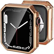 Kedoushi Rugged Case Compatible with Apple Watch Series 9 8 7 45mm with Tempered Glass Screen Protector, Rhombus-Shaped Hard PC Bumper Protective Cover for iWatch 45 mm Rose Gold