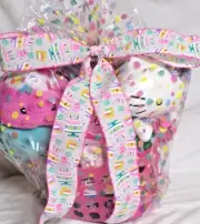 NEW GIANT HELLO KITTY BIRTHDAY GIFT BASKET TOY BOOKS PLUSH HEAD PHONES PLAY SET
