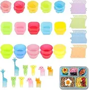 [VXYW] 30 Silicone Lunch Box Dividers with 10 Cute Fruit Forks and 40 Dental Floss Sticks, Silicone Baking Cups, Muffin Plate Lining, Lunch Box Kit