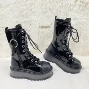 Slacker 220 Black Matte & Patent Lace Up Zipper Mid Calf Boots DEMONIA Goth NY
