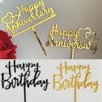 GOLD BLACK CAKE TOPPER WEDDING ANNIVERSARY HAPPY BIRTHDAY