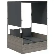 Double Lounge Bed Canopy Curtains Outdoor Garden Patio Rattan Sun Daybed Chair