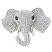 Silver Tone Metal Large Crystal Elephant Brooch P1378-SCL