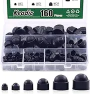 Keadic 161Pcs Bolt Covers Screw Caps Plastic Nut Assortment Kit with Storage Box, M4 M5 M6 M8 M10 M12 Durable Nylon Insert Locknut for Matching Screws or Bolts, Black