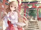 Anime girls blonde red eyes long hair miko torii cats playmat gaming mat