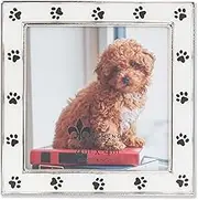4x4 Silver Metal and White Enamel Picture Frame, Paw Print Design