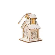 2 Pcs LED Christmas Wooden House Tree Night Light Decoration Hanging Ornament Holiday Cabin Gift