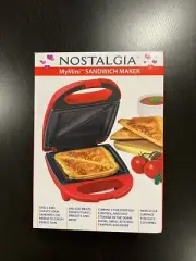 NEW Nostalgia-My Mini Sandwich Maker- Compact, Easy To Clean, Nonstick, Red