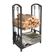 Babylon Fireplace Tools Log Rack Set with 4 Piece Tools Wrought Iron Black Fi...