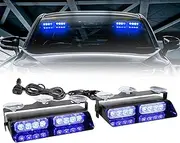 I LITTON Blue 2-in-1 Car Windshield Dash Strobe Light Recovery Light, 12V Flashing Beacon Light with Suction Cups, 16 Flash Modes Emergency Strobe Light for Trucks Van Vehicles Snowplow Lorry