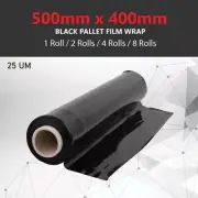 1/2/4/8 Rolls BLACK 500mmx400m 25UM Stretch Film Pallet Wrap Carton Shrink