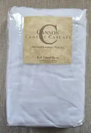 Vtg Cannon Classic Casuals Full Fitted White Percale Sheet USA New in Package