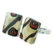 Murano Glass Cufflinks Rectangular Gold Black Red Millefiori Venice Wedding