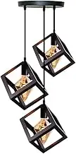 LEDSone Modern Vintage Black 3 Head Pendant Light Fittings, Square Wire cage Loft Bar Triple Hanging Pendant Ceiling Lights with Adjustable Cable for Kitchen Island Living Room (Black (Square))