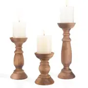 Rustic Wooden Pillar Candle Holders Set of 3, 12'' 9'' 6'' Farmhouse Wood Can...