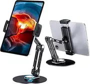 Tablet Stand Holder, Adjustable With 360 Rotating Base for Desk, Aluminum Swivel Stand Compatible With iPad Air/Mini, Pro 11/13, 10.2/9.7 and More, Black