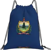 EdWal Vermont State Flag Print Drawstring Backpack Gym Bags Sports Draw String Bags For Gym Travel Swimming Beach, White, One Size