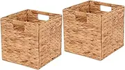 [LYJWOO6D] Wicker Storage Cubes Foldable Handwoven Water Hyacinth Storage Baskets Wicker Storage Baskets,Rectangular Laundry Organizer Totes for Shelves,Set of 2 Pcs Baskets-11x11x11inch