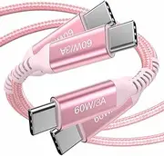 Awnuwuy USB C to USB C Cables 6ft Pink (2 Pack), 60W USB C Fast Charging Cable, Long USB Type C Cord for iPhone 15/15 Pro/15 Plus/15 Pro Max,iPad Pro 4th 3rd,Pixel 7 6 Pro,Samsung Galaxy S25,Moto