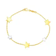 14k Yellow And White Gold Star Charms Bracelet, 7.25