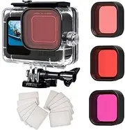 FitStill Waterproof Housing for GoPro Hero 12/11/10/9, 60M/196FT Underwater Dive Case Shell With 3 Pack Filters Accessories