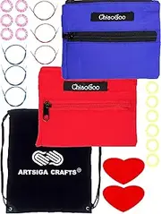 [ChiaoGoo] Twist Red Lace Shorties 2 & 3-Inch 7230 Combo Pack Interchangeable Knitting Needle Set, 22-Pairs Sizes US 0, 1, 1.5, 2, 2.5, 3, 4, 5, 6, 7, 8, 6 Cords Bundle with 1 Artsiga Crafts Project Bag