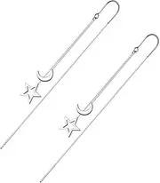 [SAFIGLE] 1Pair Moon Star Threader Earrings Elegant Long Chain Tassel Design Hypoallergenic Material for Various Outfits and Hairstyles Dangle Drop Earrings for Fashion