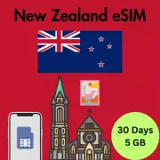 New Zealand Prepaid Travel eSIM Card 5GB Data 4G Lte 30 Days