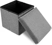 Storage Stool Foldable Storage Stool Box Stool Storage Box Stool with Storage Space Seat Cube with Lid Foldable Ottoman Stool Cube Storage Box Toy Chest Storage with Lid for Space Saving (Gray)