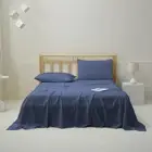 Dreamaker 1500TC Cotton Rich Sateen Flat Fitted Sheet Set Pillowcase Navy King