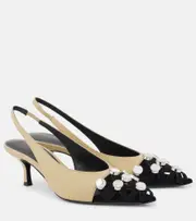 [The Attico] The Attico Fiona 50 embellished leather slingback pumps AU 11 beige